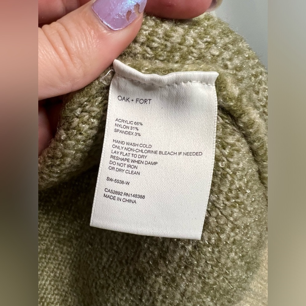 Oak + Fort Olive Green Plaid Crew Neck Sweater Small - Picture 5 of 6